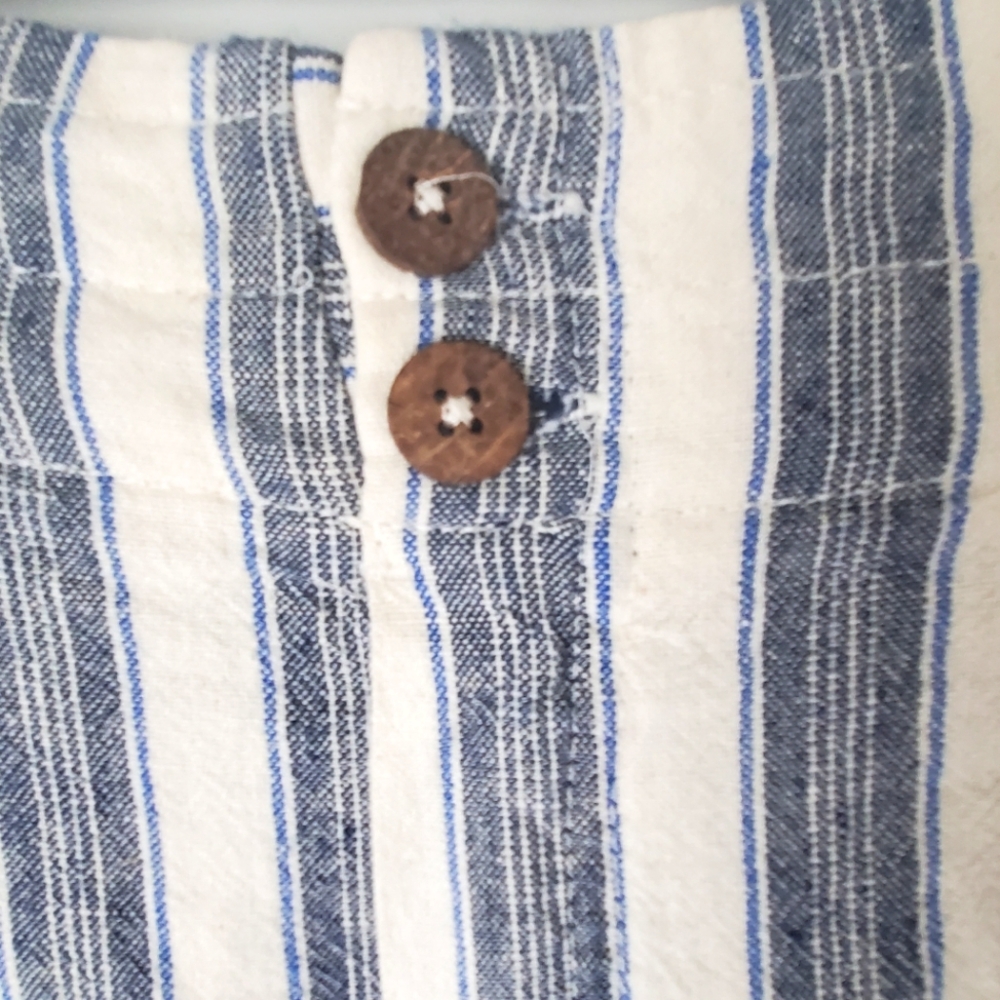 High Rise Blue & Ivory Stripe Linen  High-Rise Pant Tapered - Size XS - Picture 4 of 9